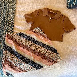 Floral patchwork skirt with crop brown top Bundle